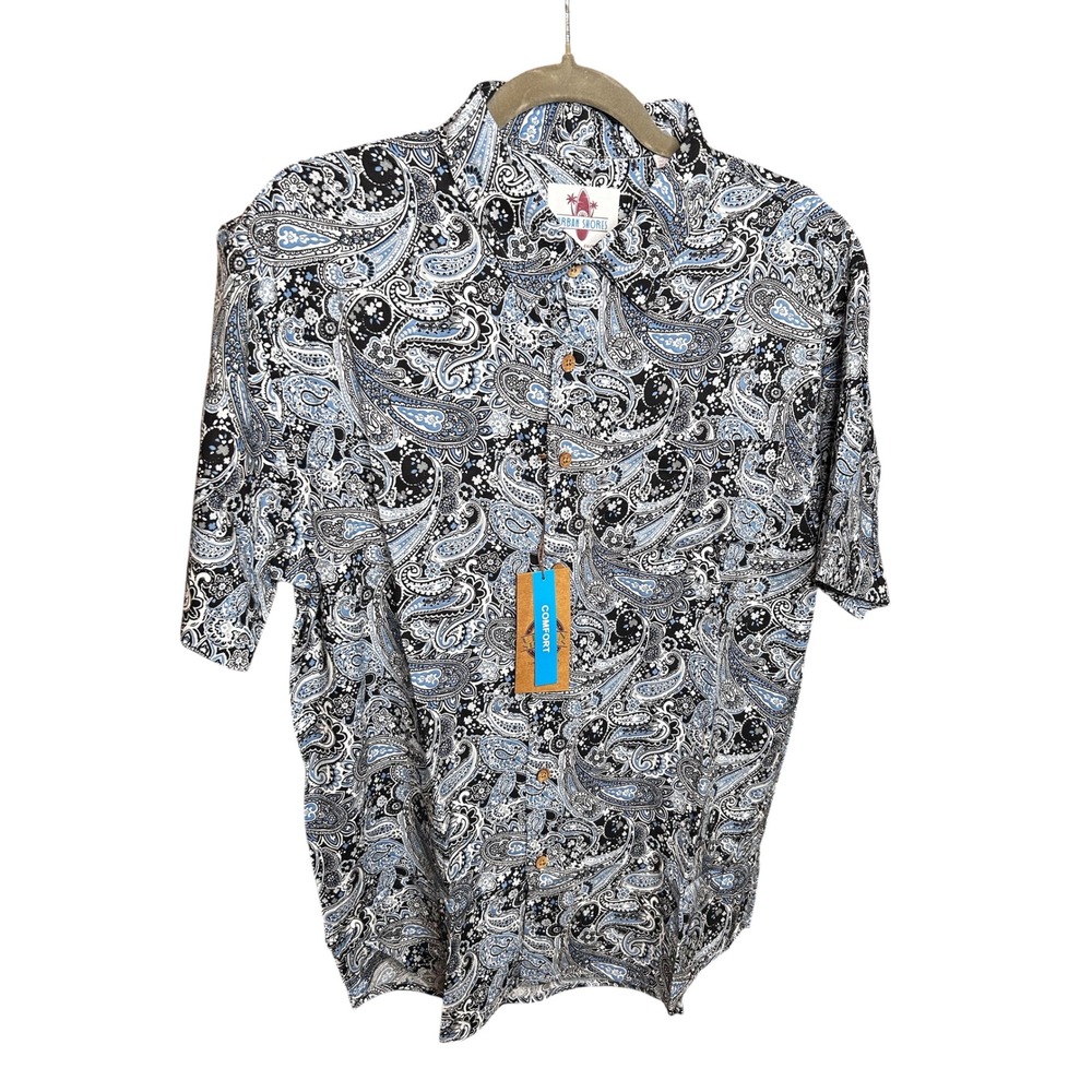 Urban Shores Men's Hawaiian Shirt Paisley Blue Large 44